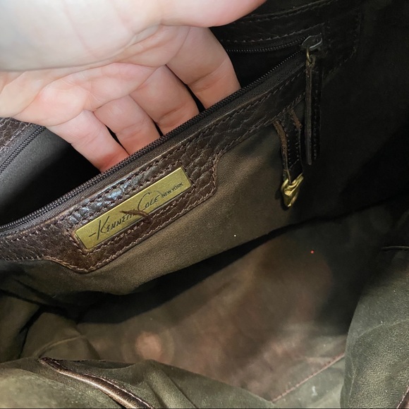 KENNETH COLE New York Brown Pebble Leather Studded large Shoulder Bag - Picture 7 of 7